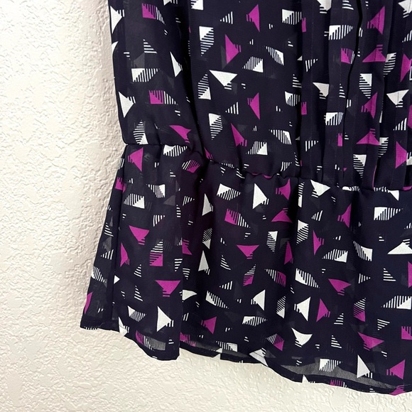 Halogen Black White Purple Abstract Peplum Short Sleeves Casual Blouse Tops M - Picture 6 of 7